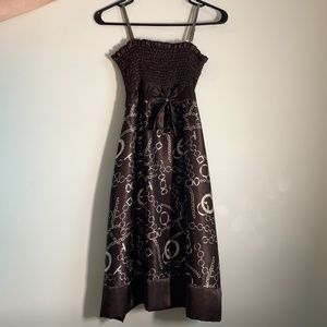 Brown Y2K Beige Chains Satin Bow Party Dress Size XS (EUC)